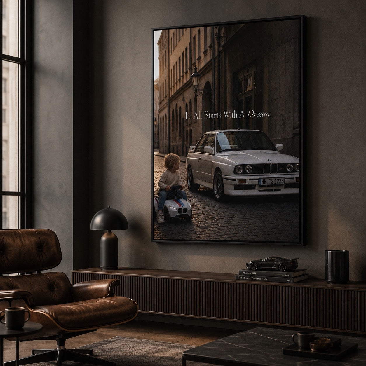 It All Starts With A Dream modernes Interior schwarzer Rahmen