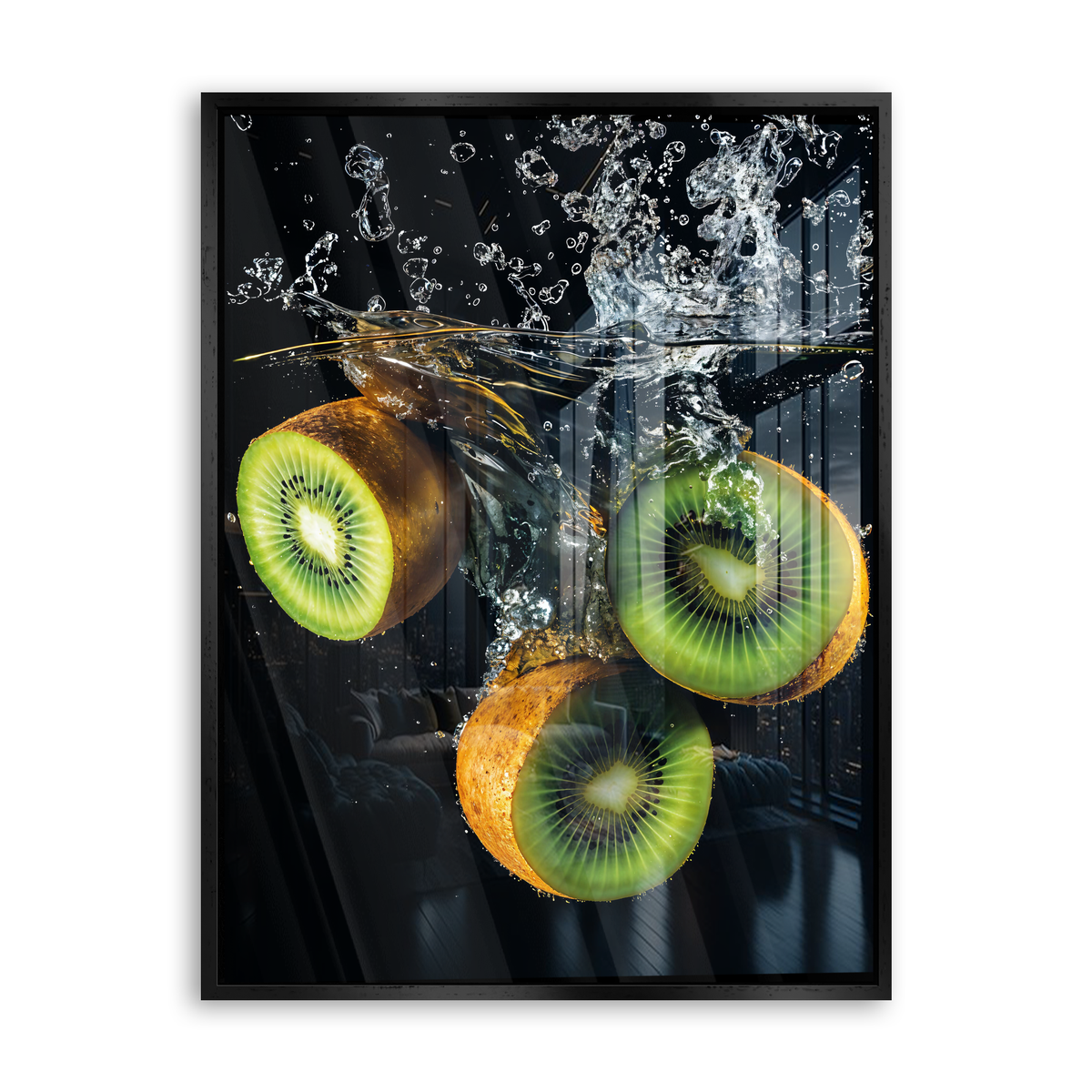 Kiwi Splash - Acrylglas Schwarz